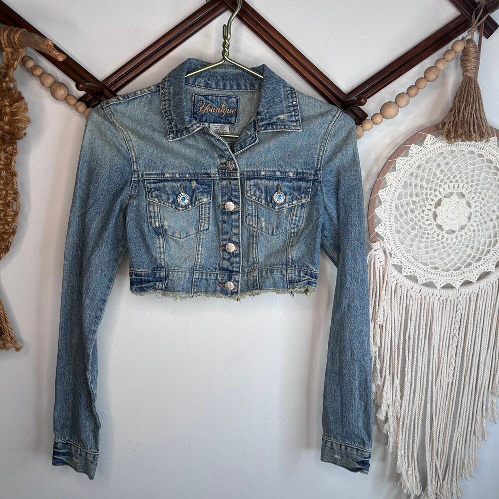 Vintage Y2K Younique Butterfly Embroidered Cropped Denim Jacket